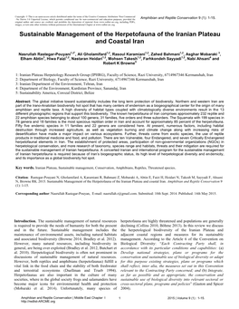 Sustainable Management of the Herpetofauna of the Iranian Plateau and Coastal Iran