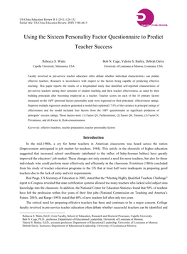 Using the Sixteen Personality Factor Questionnaire to Predict Teacher Success