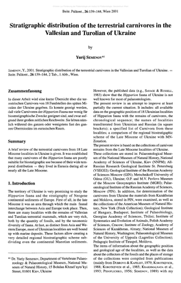 Stratigraphic Distribution of the Terrestrial Carnivores in the Vallesian and Turolian of Ukraine