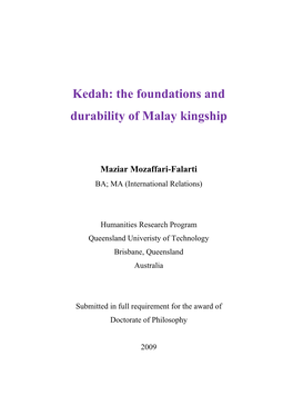 Kedah: the Foundations and Durability of Malay Kingship