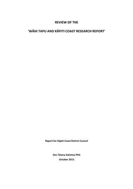 Wāhi Tapu and Kāpiti Coast Research Report'