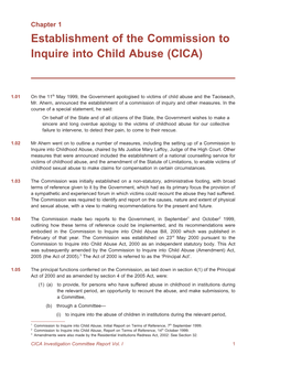 Establishment of the Commission to Inquire Into Child Abuse (CICA)