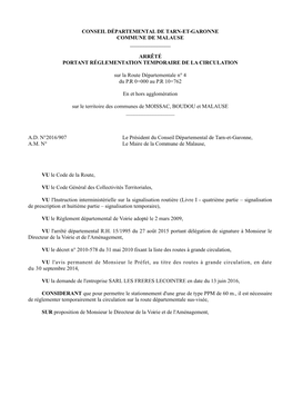 Arrêté Portant Réglementation Temporaire De La Circulation