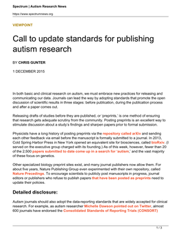 Call to Update Standards for Publishing Autism Research