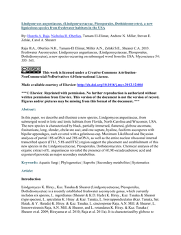 Lindgomycetaceae, Pleosporales, Dothideomycetes), a New Lignicolous Species from Freshwater Habitats in the USA