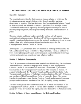 Tuvalu 2016 International Religious Freedom Report