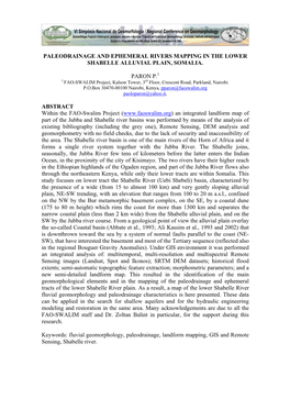 Paleodrainage and Ephemeral Rivers Mapping in the Lower Shabelle Alluvial Plain, Somalia