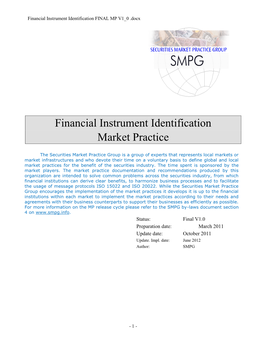 Financial Instrument Identification Market Practice