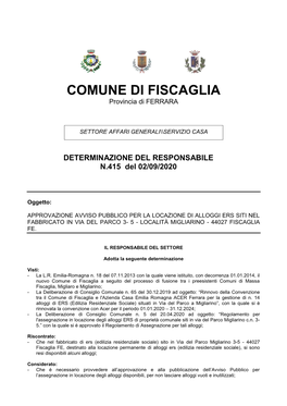 COMUNE DI FISCAGLIA Provincia Di FERRARA