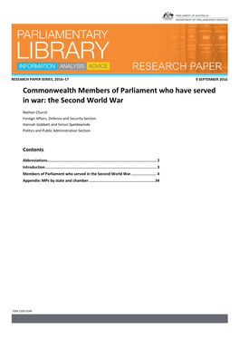 Commonwealth Members of Parliament Who Have Served in War: the Second World War