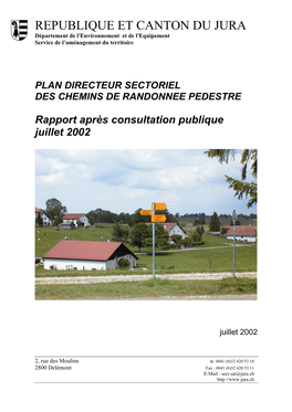 Plan Directeur Sectoriel Des Chemins De Randonnée Pédestre Et Ceci Jusqu'au 30 Novembre 2001