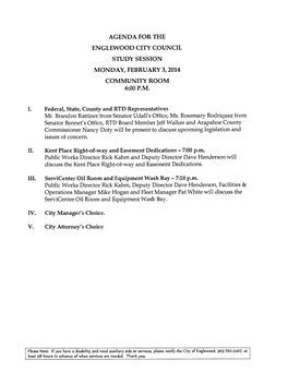 Agenda for the Englewood City Council Study Session Monday, February 3, 2014 Community Room 6:00P.M