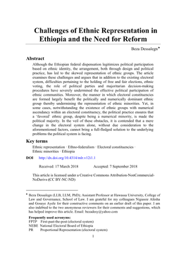 Challenges of Ethnic Representation in Ethiopia and the Need for Reform