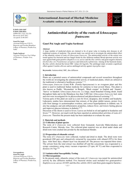 Antimicrobial Activity of the Roots of Ichnocarpus Frutescens