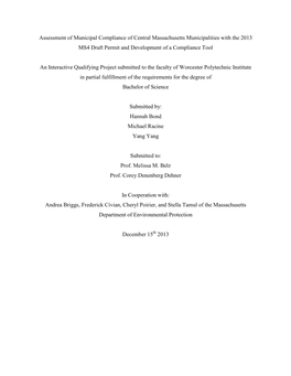 Assessment of Municipal Compliance of Central Massachusetts Municipalities with the 2013 MS4 Draft Permit and Development of a Compliance Tool