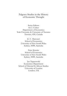 Palgrave Studies in the History of Economic Thought