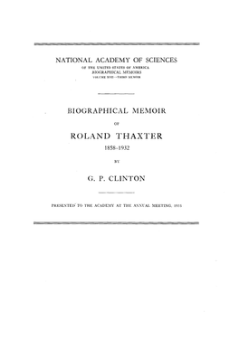 Biographical Memoir Roland Thaxter G. P. Clinton