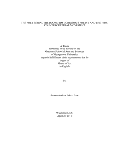The Poet Behind the Doors: Jim Morrison's Poetry and the 1960S