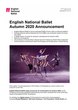 English National Ballet Autumn 2020 Announcement
