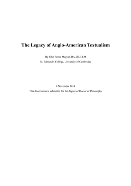 The Legacy of Anglo-American Textualism