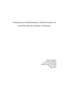Historical Memory of the Polish Minority Members in Lithuania