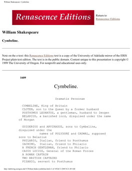 William Shakespeare: Cymbeline