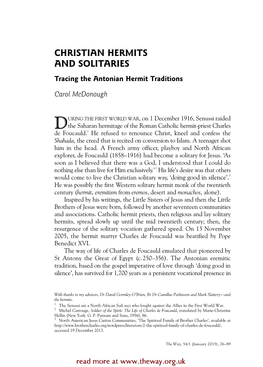 CHRISTIAN HERMITS and SOLITARIES Tracing the Antonian Hermit Traditions