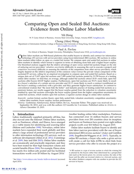 Comparing Open and Sealed Bid Auctions: Evidence from Online Labor Markets Yili Hong W