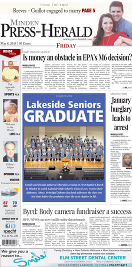 Lakeside Seniors January Burglary GRADUATE Leads to Welcome to the World Arrest LIFE PG.5 MICHELLE BATES Michelle@Press-Herald.Com