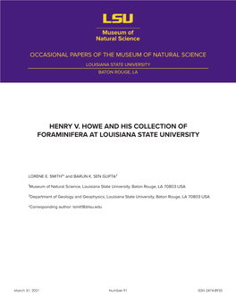 Henry V. Howe and His Collection of Foraminifera at Louisiana State University 1