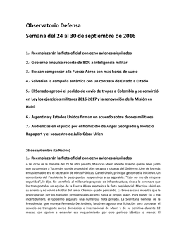 Observatorio Defensa Semana Del 24 Al 30 De Septiembre De 2016