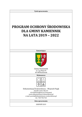 Program Ochrony Środowiska Dla Gminy Kamiennik Na Lata 2019 – 2022