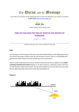 Time of Fajr and the End of Sehri in the Month of Ramadan