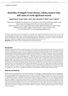 Butterflies of Athgarh Forest Division, Odisha, Eastern India, with Notes on Some Significant Records