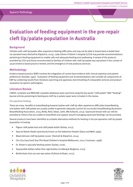 Evaluation of Feeding Equipment in the Pre-Repair Cleft Lip/Palate Population in Australia