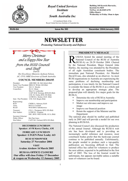 NEWSLETTER Promoting National Security and Defence