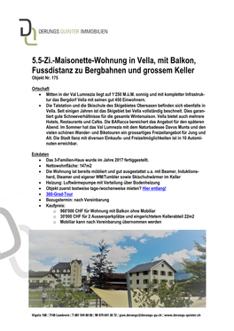 5.5-Zi.-Maisonette-Wohnung in Vella, Mit Balkon, Fussdistanz Zu Bergbahnen Und Grossem Keller Objekt Nr