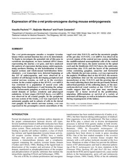 Expression of the C-Ret Proto-Oncogene During Mouse Embryogenesis