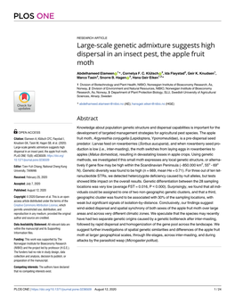 Large-Scale Genetic Admixture Suggests High Dispersal in an Insect Pest, the Apple Fruit Moth