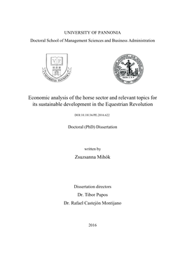 Economic Analysis of the Horse Sector and Relevant Topics for Its Sustainable Development in the Equestrian Revolution