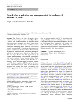 Genetic Characterization and Management of the Endangered Mohave Tui Chub