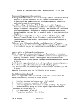 AGU Groundwater Technical Committee Meeting, Dec. 10, 2013