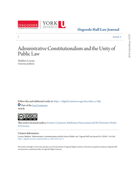Administrative Constitutionalism and the Unity of Public Law 2018 Canliidocs 10737 Matthew Lewans University of Alberta