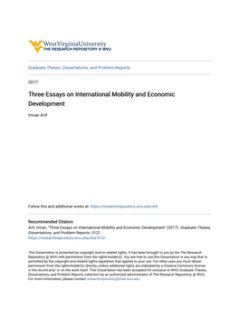 Three Essays on International Mobility and Economic Development