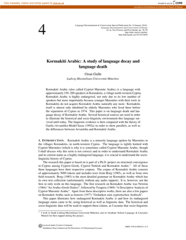 Kormakiti Arabic: a Study of Language Decay and Language Death Ozan Gulle Ludwig-Maximilians-Universität München