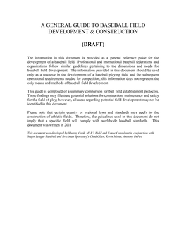 A General Guide to Baseball Field Development & Construction (Draft)