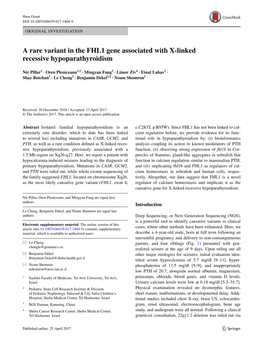 A Rare Variant in the FHL1 Gene Associated with X-Linked Recessive