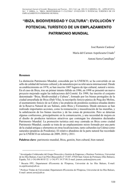 Ibiza, Biodiversidad Y Cultura”: Evolución Y Potencial Turístico De Un Emplazamiento Patrimonio Mundial