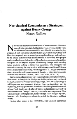 Classical Economics As a Stratagem Against Henry George Mason Gaffney