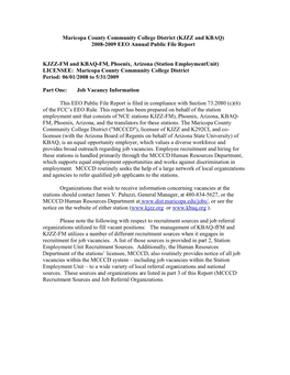 Maricopa County Community College District (KJZZ and KBAQ) 2008-2009 EEO Annual Public File Report